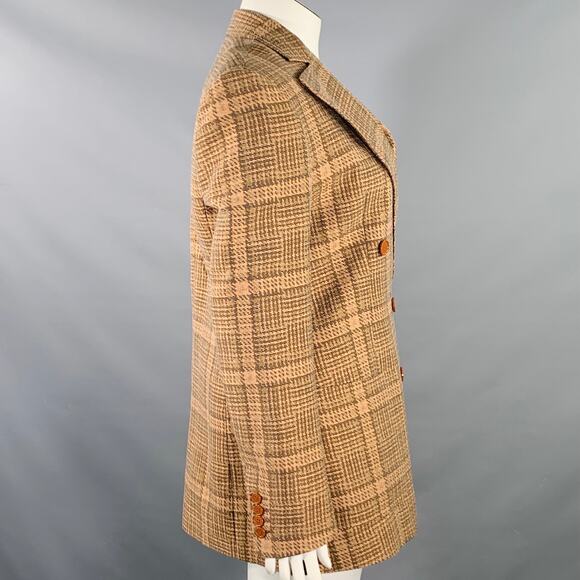 DRIES VAN NOTEN Size 10 Brown Rust Cotton Linen Blend Plaid Jacket Blazer - Picture 3 of 7